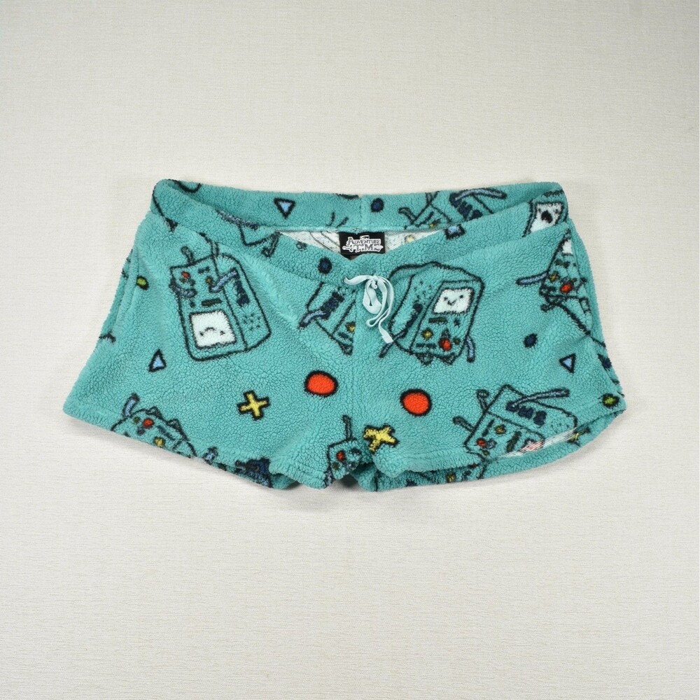 Adventure Time BMO Womens Size 2XL Teal Plush Fleece Pajama Lounge Shorts Fuzzy